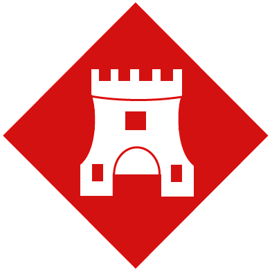 Logo van de Alkmaarsche Roei- en Zeilvereniging (ARZV-ROEI), een witte toren op een rode ruit. Roeien en zeilen in Alkmaar.